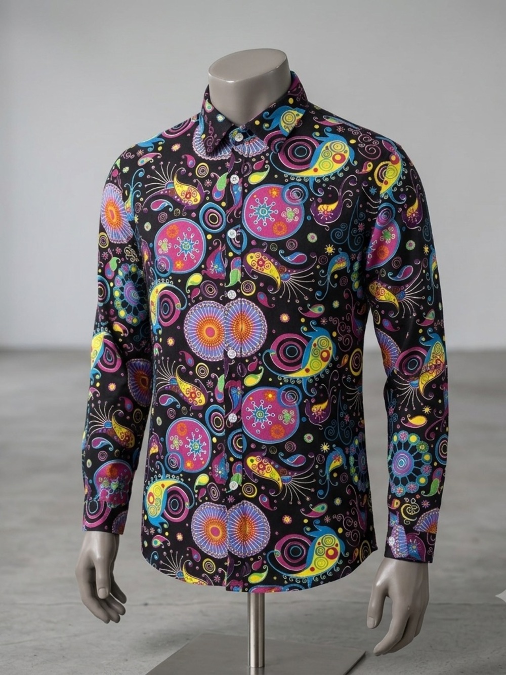 QZH.DUAO Paisley Psychedelic Button Up Shirt Mens Large L Cotton Linen Festival